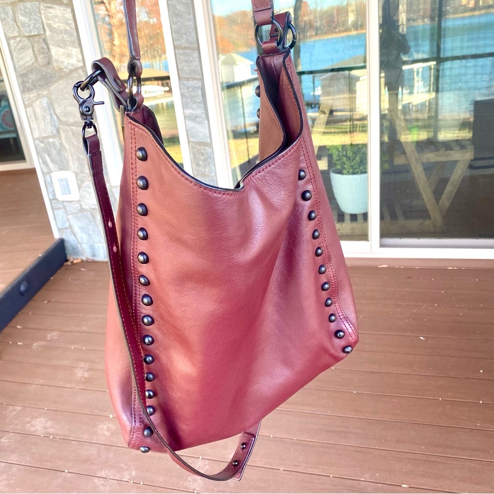 Loeffler Randall 🌺 Burgundy Leather Shoulder Bag with Black studs 🌺 Gorgeous !